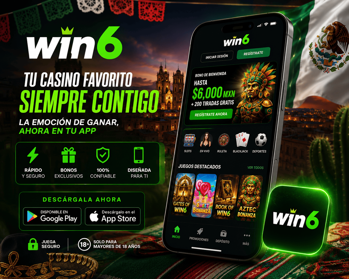 WIN6 login and lobby access WIN6 login screen with access to lobby, balance, bonuses, slots and cashier